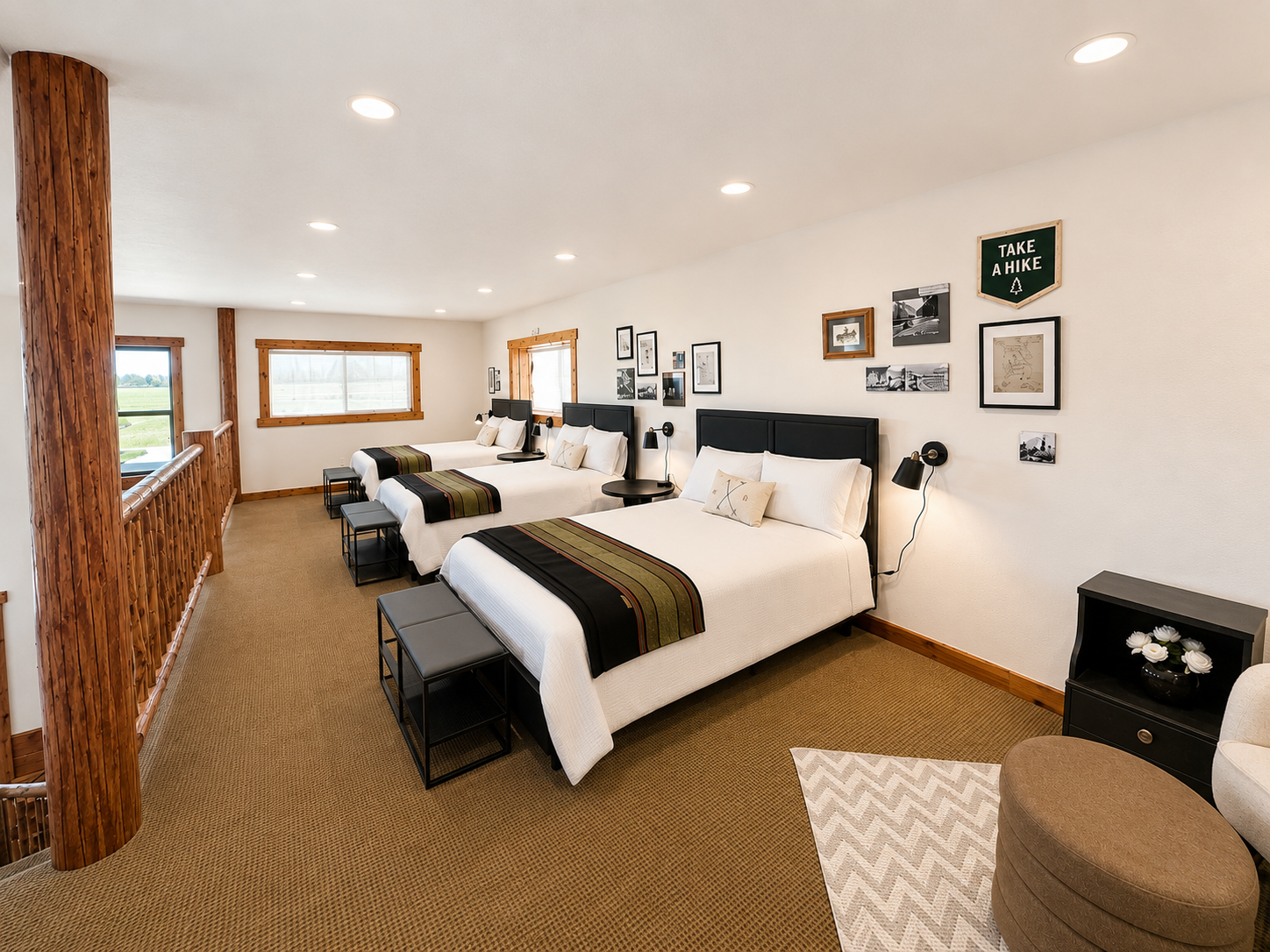 Lodge room with three full beds